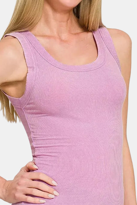 Washed Ribbed Scoop Neck Tank Top / B LAVENDER