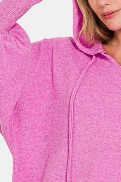 Soft Brushed Hacci Cropped Balloon Sleeve Hoodie