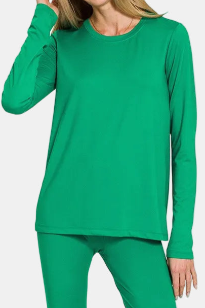 Microfiber Round Neck Top & Leggings Set / K GREEN