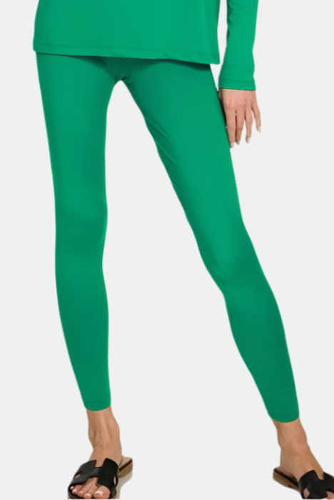Microfiber Round Neck Top & Leggings Set / K GREEN