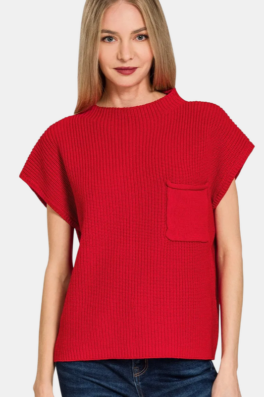 Mock Neck Short Sleeve Sweater / RUBY