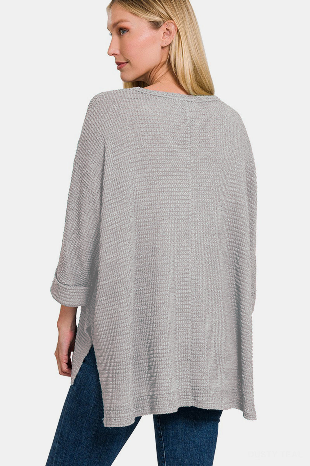 3/4 Sleeve V-Neck Jacquard Sweater