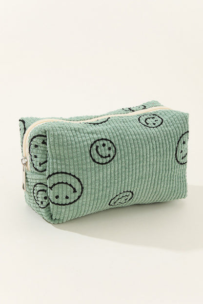 Smiley Face Corduroy Cosmetic Pouch Bag