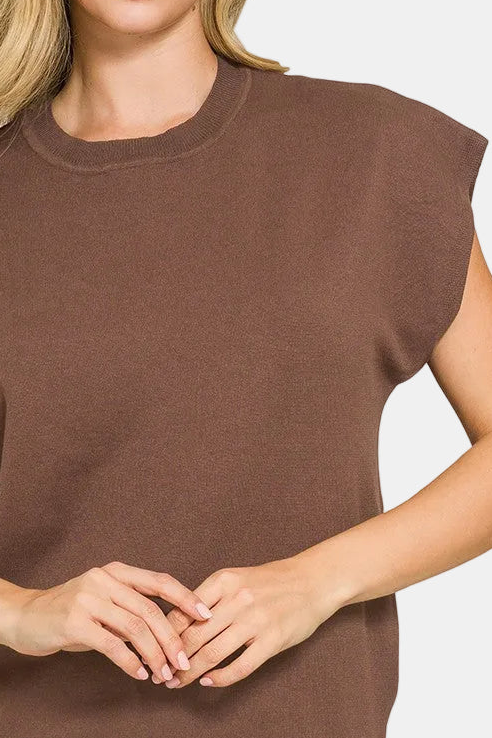 Viscose Short Sleeve Sweater / BROWN