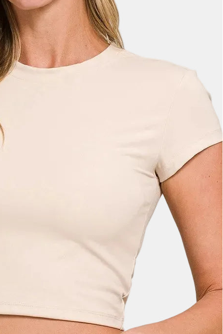 Cropped Interlock Short Sleeve Top / SAND BEIGE