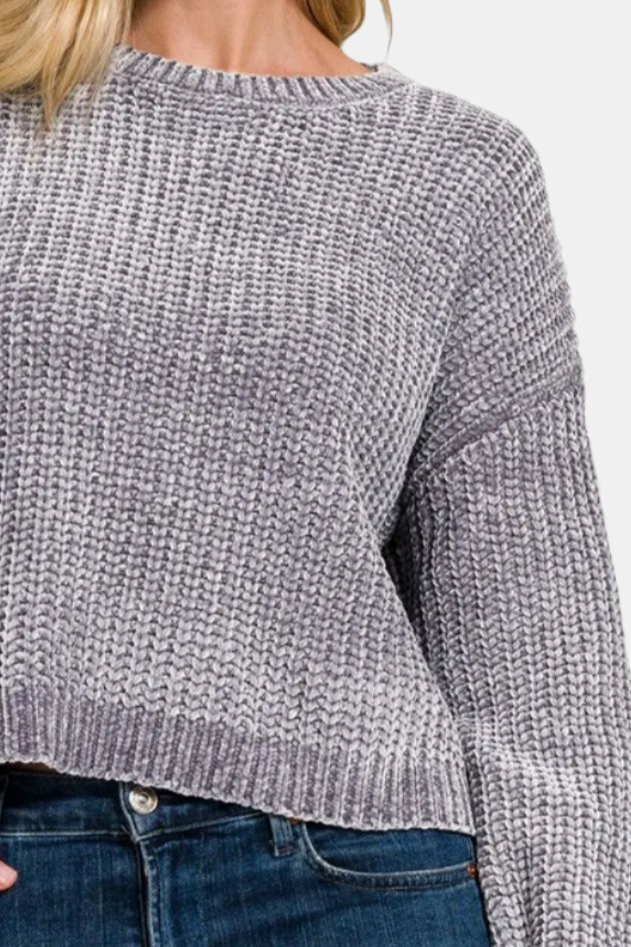 Chenille Round Neck Crop Sweater / H GREY – Z Clothing Co.