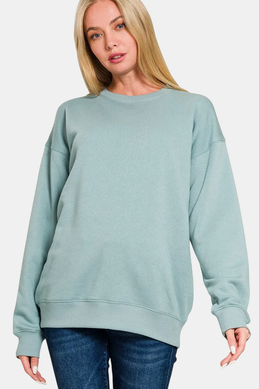Fleece Round Neck Sweatshirt / BLUE GREY