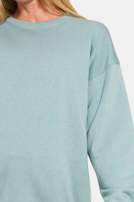 Fleece Round Neck Sweatshirt / BLUE GREY