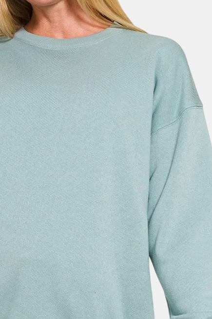 Fleece Round Neck Sweatshirt / BLUE GREY