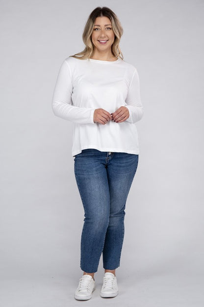 Plus Cotton Crew Neck Long Sleeve T-Shirt