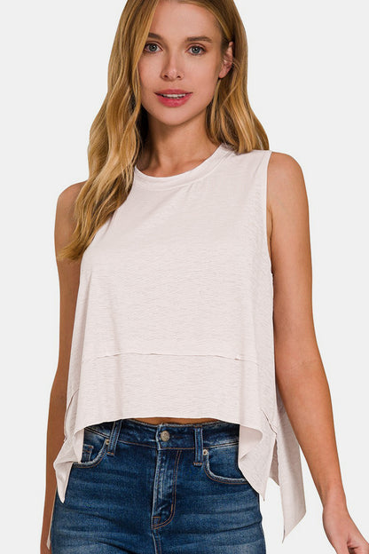 Shark Bite Side Slit Sleeveless Top