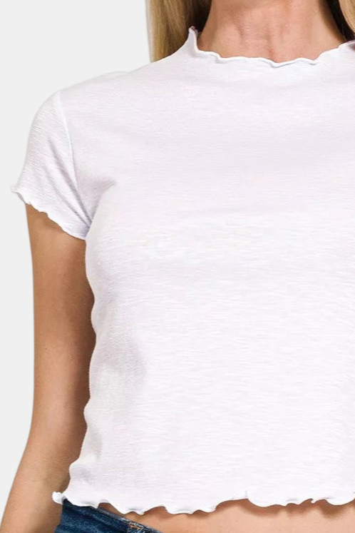 Modal Slub Lettuce Trimmed Cropped Tee / WHITE