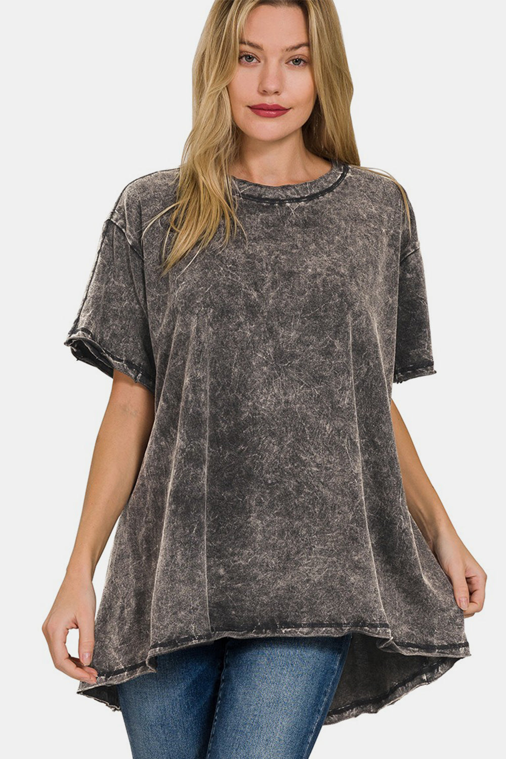 Washed Cotton Drop Shoulder Oversized Top