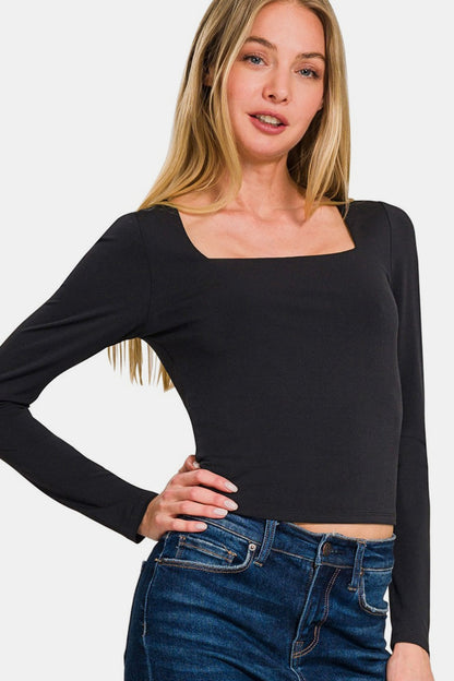 Square Neck Fitted Long Sleeve Tee