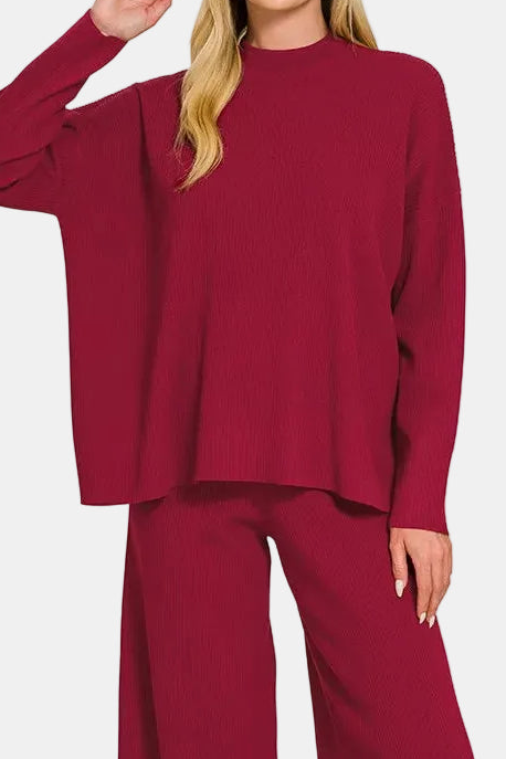 Viscose Sweater Top & Pants Set / CABERNET