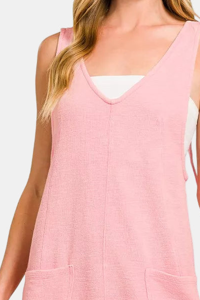 Washed Slub Adjustable Strap Overall Dress / DK PINK