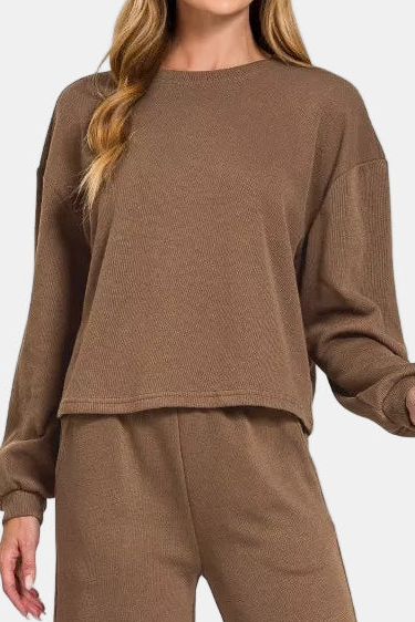 French Rib Pullover & Pants Set / BROWN