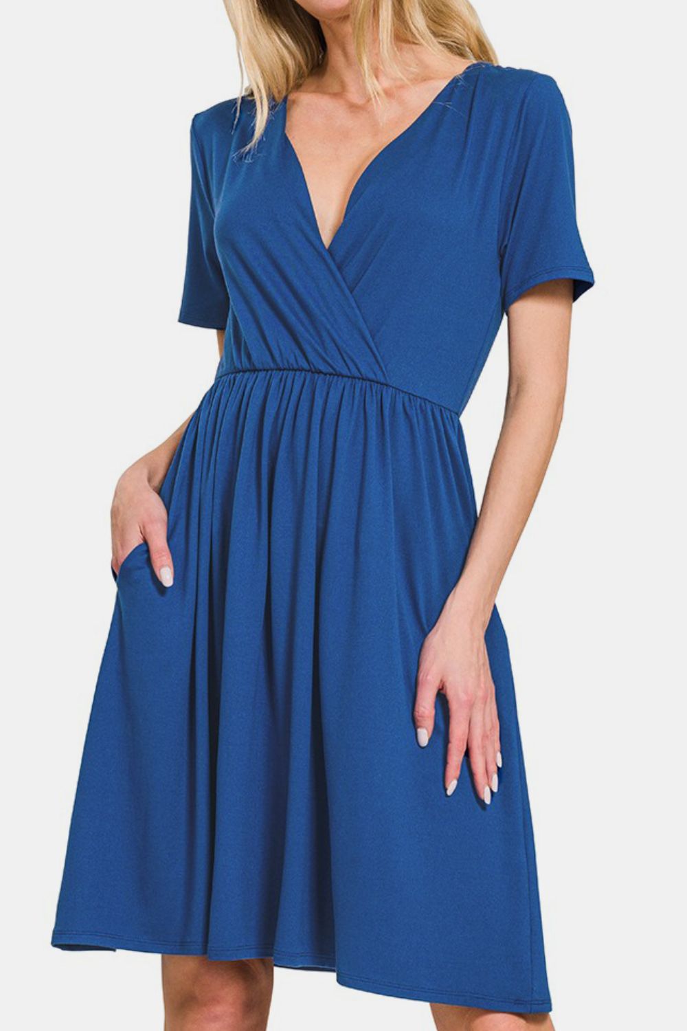 Brushed DTY Buttery Soft Fabric Surplice Dress