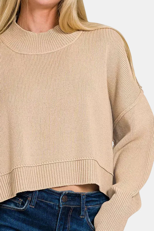 Side Slit Oversized Cropped Sweater / LT MOCHA