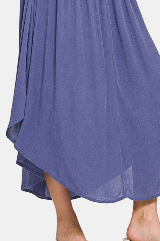 Woven Crinkle Smocked Waist Side Slit Maxi Skirt With Pockets / MARLIN