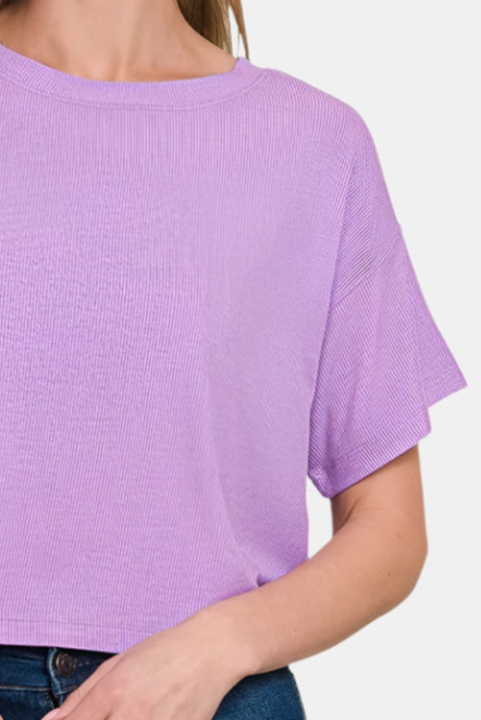 Ribbed Round-Neck Crop Box Tee / B LAVENDER