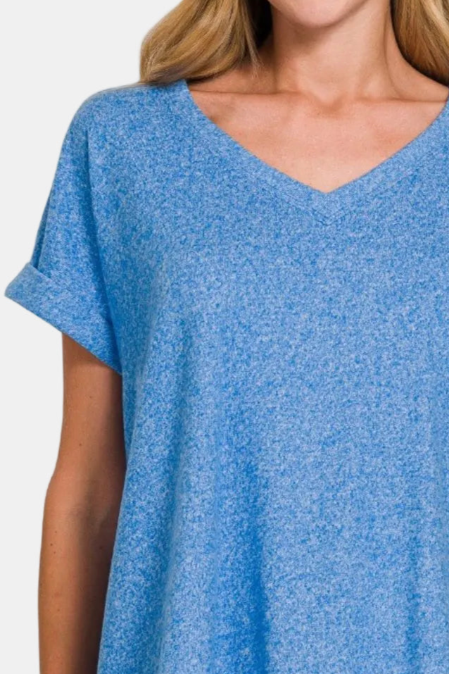Soft Melange Hacci V-Neck Tee / OCEAN BLUE