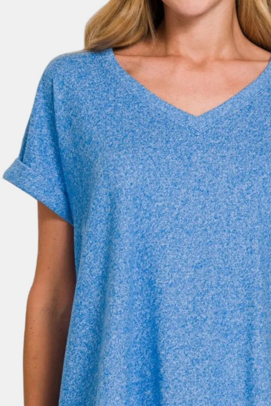 Soft Melange Hacci V-Neck Tee / OCEAN BLUE