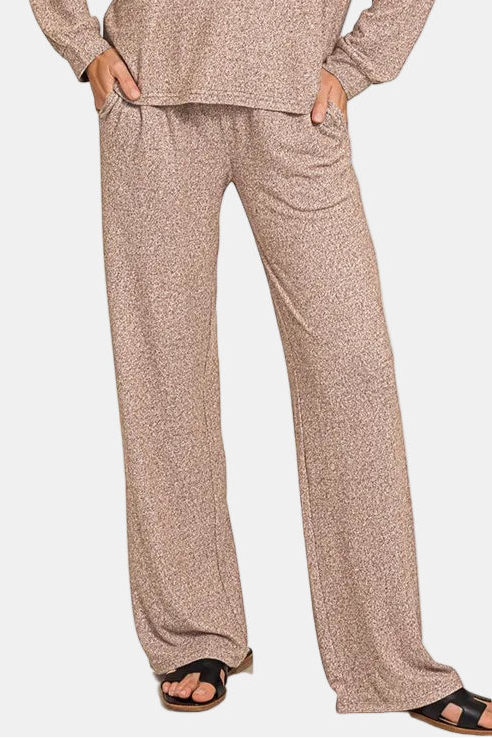 Soft Melange Long Sleeve Tee & Pants Set / BROWN