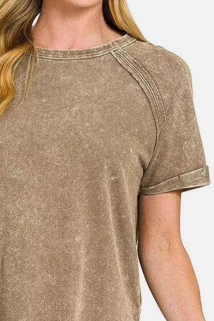 French Terry Washed Curved Hem Top / MOCHA
