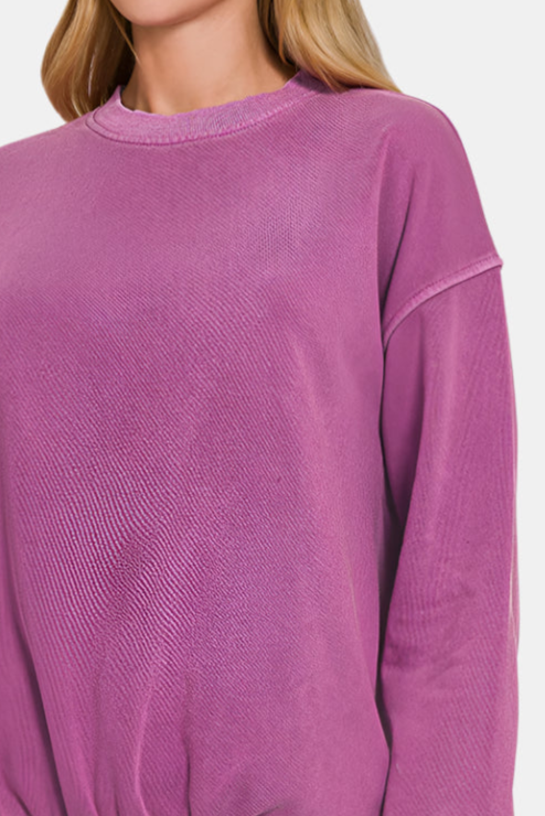 Soft Fleece Pigment Dye Round-Neck Sweatshirt / LT PLUM