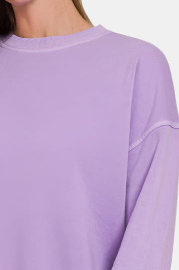 Soft Fleece Pigment Dye Round-Neck Sweatshirt / LAVENDER