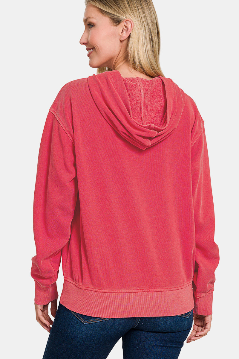 Soft Fleece Pigment Dye Kangaroo Pocket Hoodie / ASH BLACK
