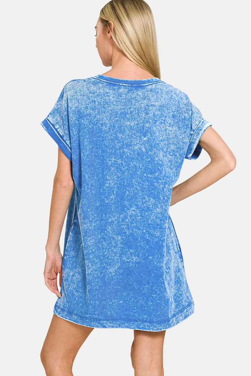 Premium Cotton Washed T-Shirt Dress / HOT PINK