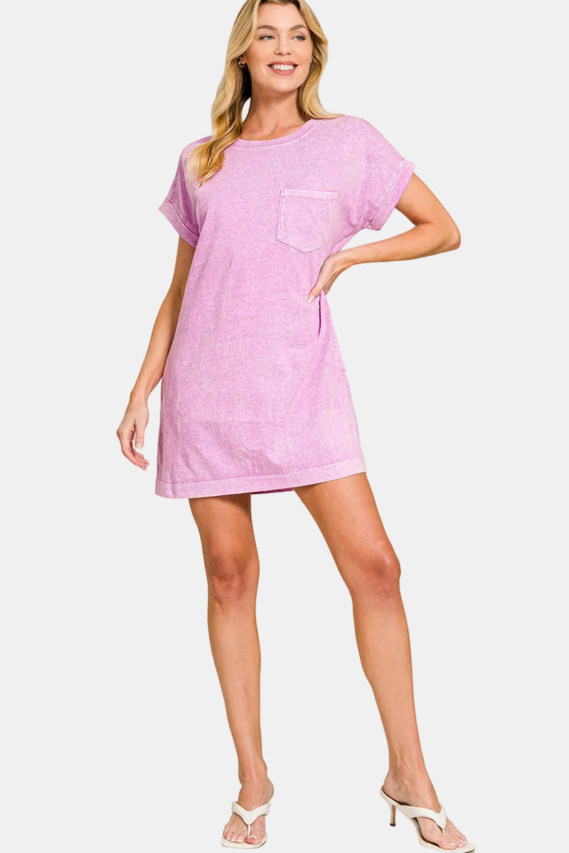 Halo Washed Premium Cotton T-Shirt Dress / ASH BLACK