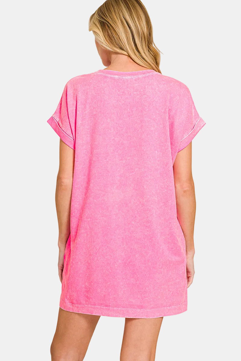 Halo Washed Premium Cotton T-Shirt Dress / ASH BLACK