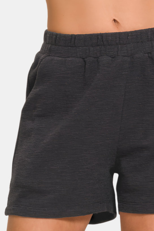 Cotton Slub Short Pants / BLACK