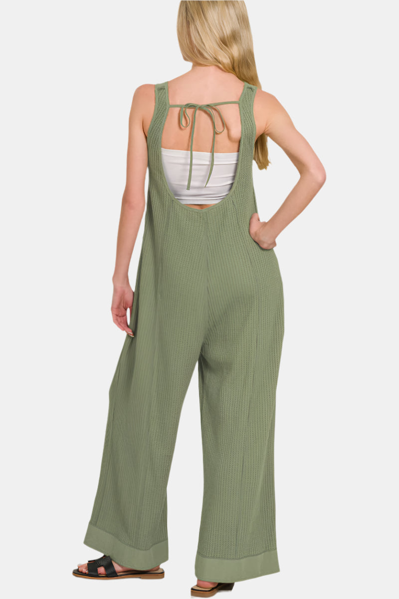 Knit Waffle Wide Leg Overalls / LT MOCHA