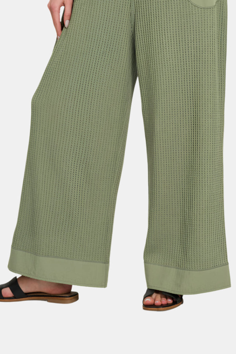 Knit Waffle Wide Leg Overalls / LT MOCHA