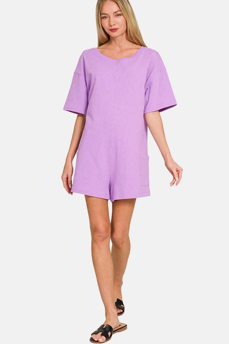 V or Scoop Neck Reversible 2-Way Romper / BLACK