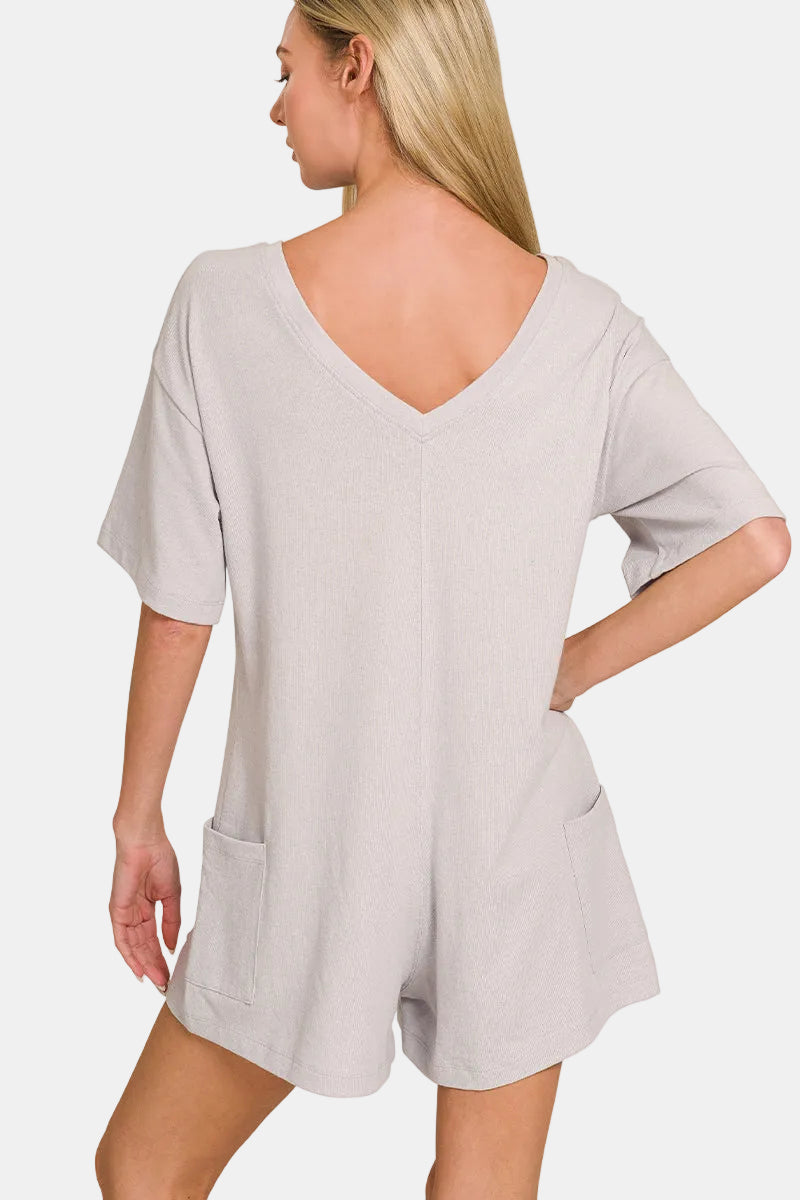 V or Scoop Neck Reversible 2-Way Romper / BLACK