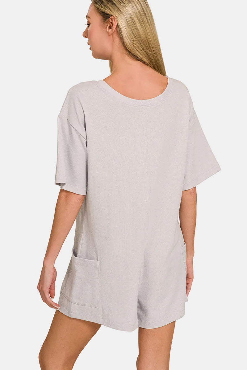 V or Scoop Neck Reversible 2-Way Romper / BLACK