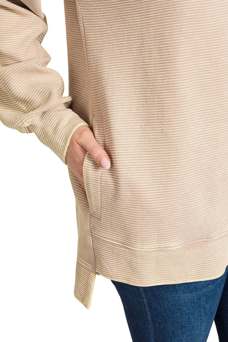 Acid Washed Double Ribbed Hi-Low Pullover / BLACK