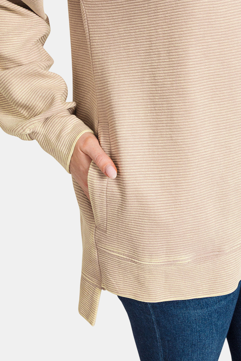 Acid Washed Double Ribbed Hi-Low Pullover / ASH MOCHA