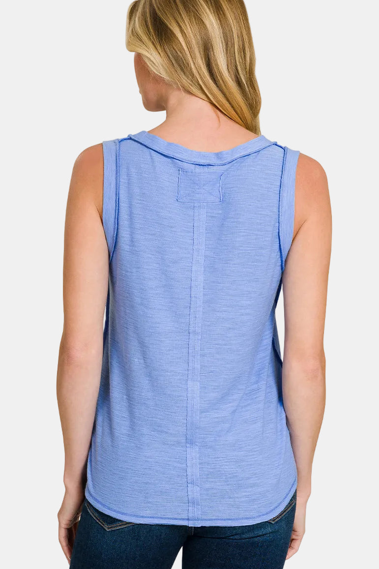 Slub Raw Edge Detail Tank Top / K GREEN