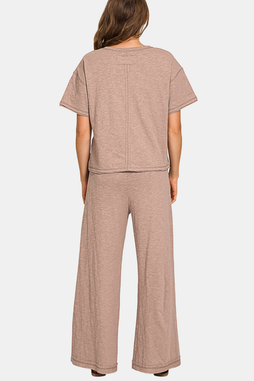 Cotton Slub Short Sleeve Tee & Pants Set / K GREEN