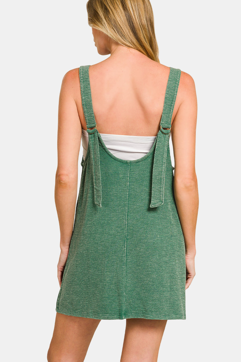 Washed Slub Adjustable Strap Overall Dress / SLEET