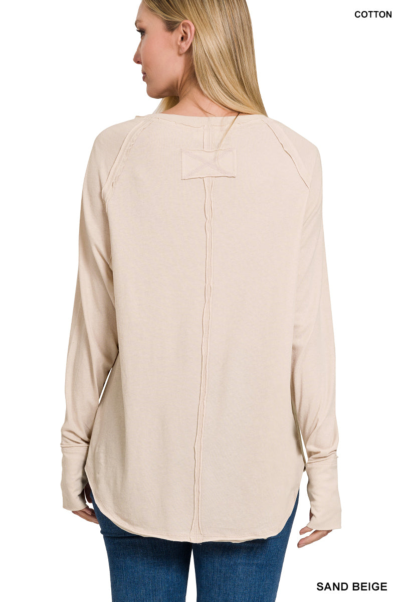 Cotton Raglan Sleeve Thumbhole Top