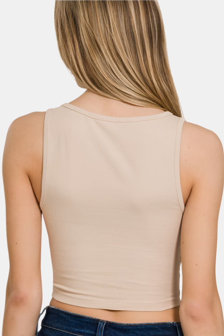 Cotton V-Neck Cropped Cami Top / H GREY