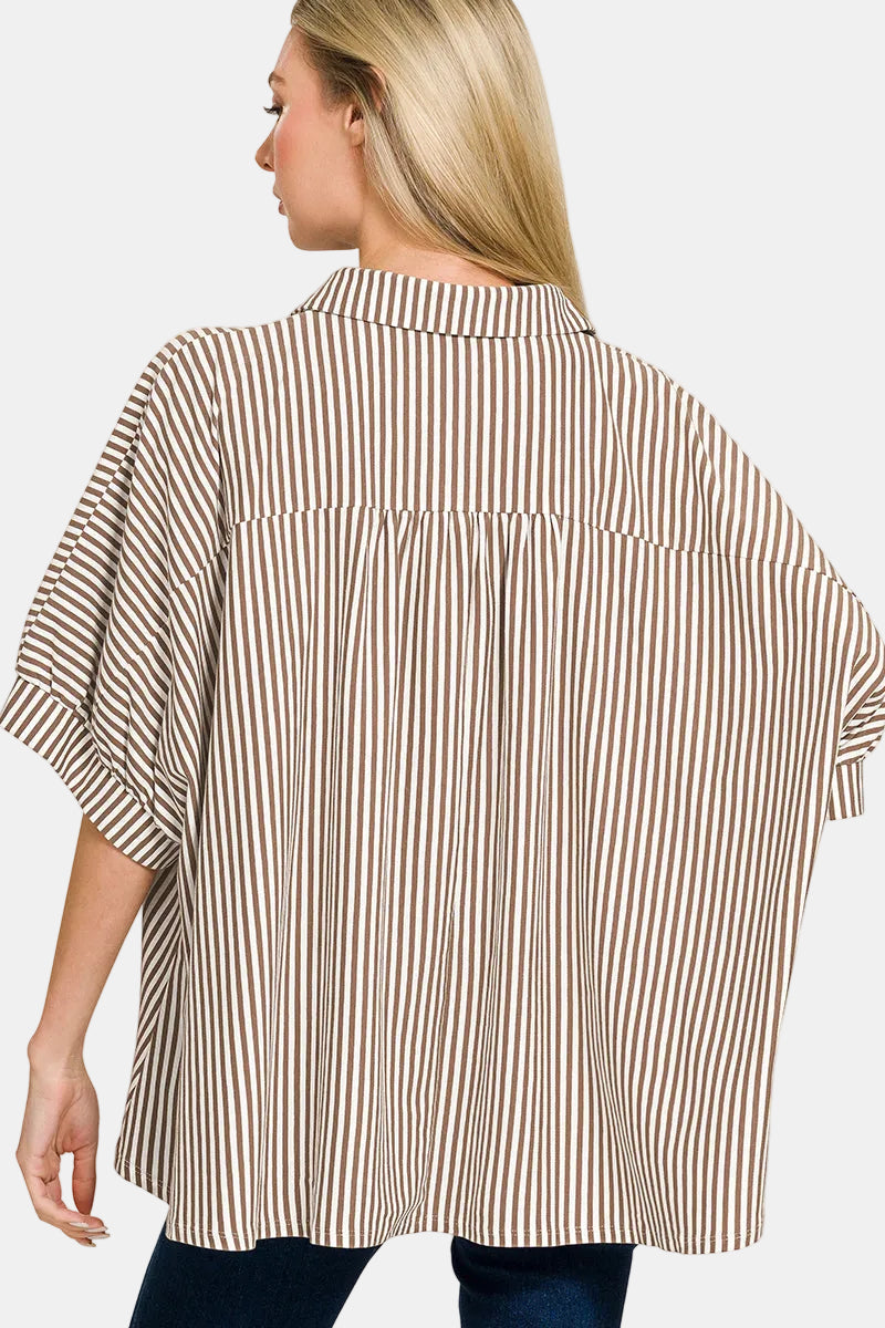 Oversized Stripe Button Down Shirt / CORAL