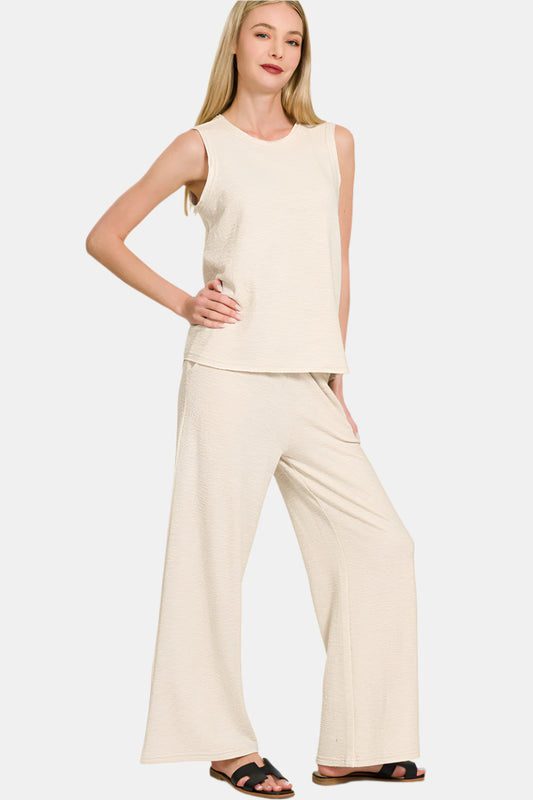 Cotton Slub Tank & Pants Set / SAND BEIGE